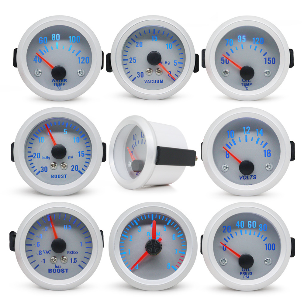 Cross-Border Hot Selling 2-Inch 52mm Silver Surface Car Instrument Modified Car Instrument 12V Turbine Vacuum Water Temperature Oil