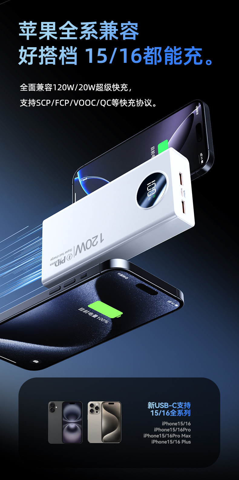 Yeni süper hızlı şarjlı, dahili kablolu 10000 mAh büyük kapasiteli taşınabilir powerbank, özelleştirilmiş LOGO