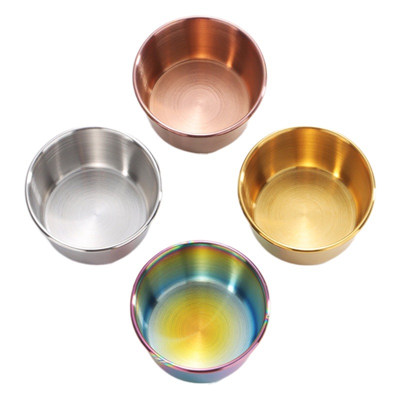 Taza para salsa de acero inoxidable 304, taza dorada para salsa, plato para condimentos, taza para salsa de tomate para ensalada, duradera.