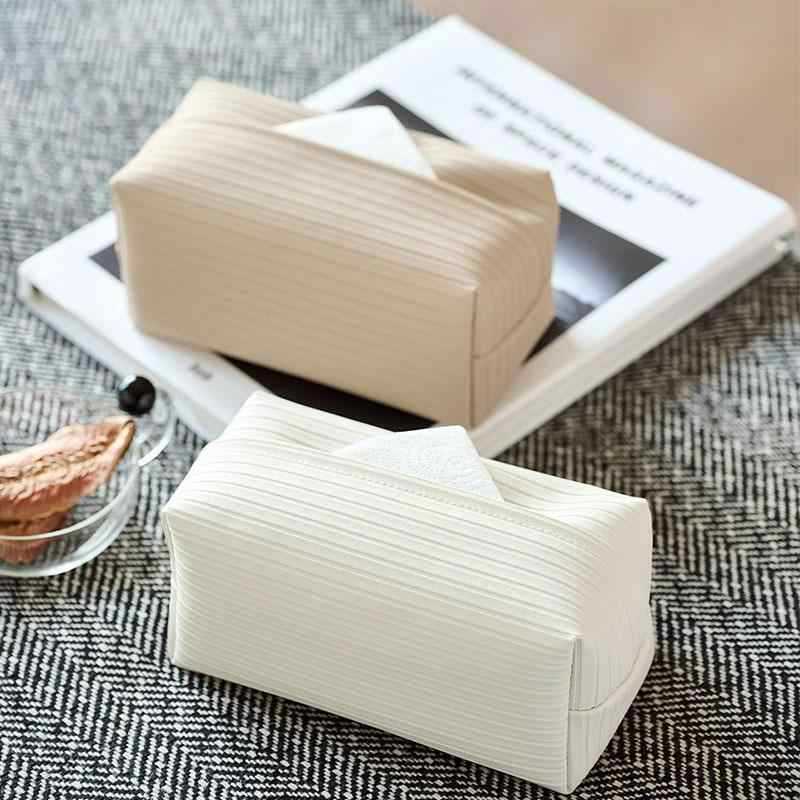 Caja de pañuelos a rayas simple, caja de dibujo con patrón de cuero, mesa de comedor para sala de estar, caja de almacenamiento, lujo ligero de alta gama para automóvil