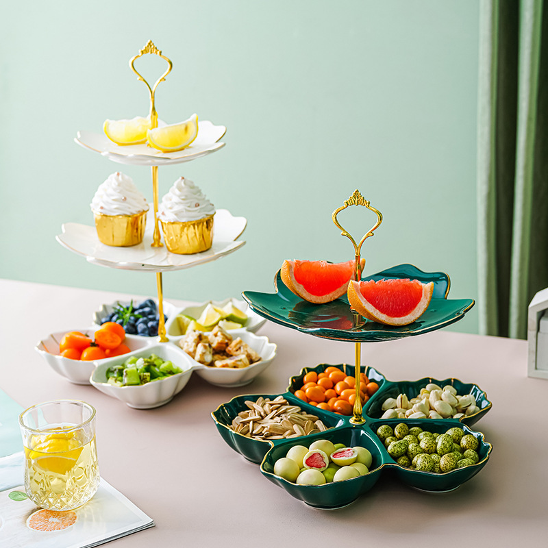 Nordic cerámica multi-capa plato de fruta hogar sala de estar mesa de café mesa de postre merienda dulces fruta seca bandeja del compartimiento