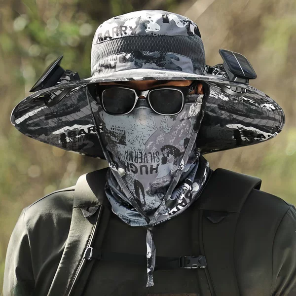 Cross-Border Hot-Selling Solar Fan Hat, Men's Fisherman's Hat with Fan, Summer Sun Protection Hat