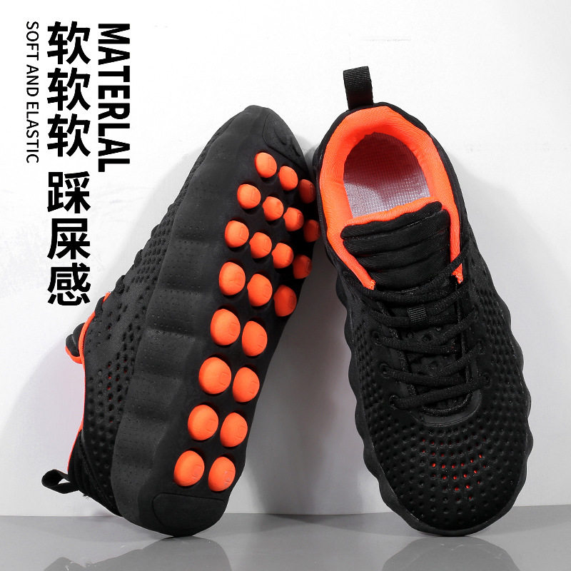 Giày thể thao chạy bộ nam cổ thấp, đế cao su đúc, gót 3–5 cm, lưới thoáng khí, massage lòng bàn chân, form rộng cỡ lớn — A002 màu xám, A002 xanh dạ quang, A002 Đen Cam, Một 002m màu