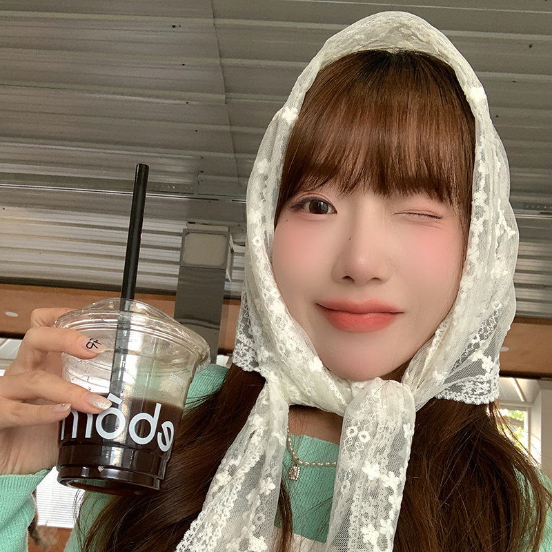 巴黎庄园风夏季甜美舒适亲肤包头三角巾防晒丝巾绑发带氛围感头巾