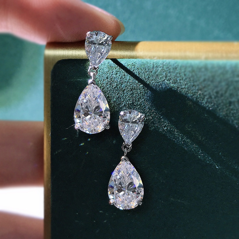 8g Weight High Carbon Diamond Inlay Material Drop Earrings Classification 1 Pair Simple Style Commute Water Droplets Inlay 925 Sterling Silver High Carbon Diamond Drop Earrings