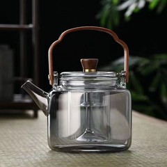 High borosilicate glass teapot walnut wood smoky gray handlebar teapot double-bile teapot heated by open flame
