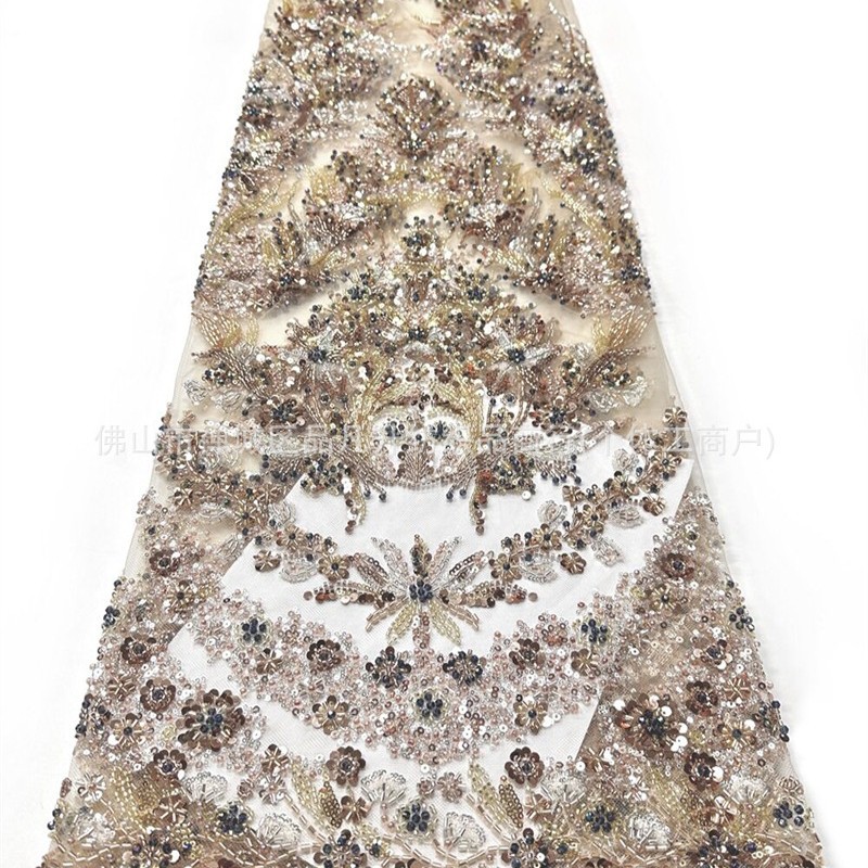 Fábrica directa de bordado de tubos de perlas vestido de boda vestido de noche vestido de moda tela de importación de tubos de perlas diapositivas