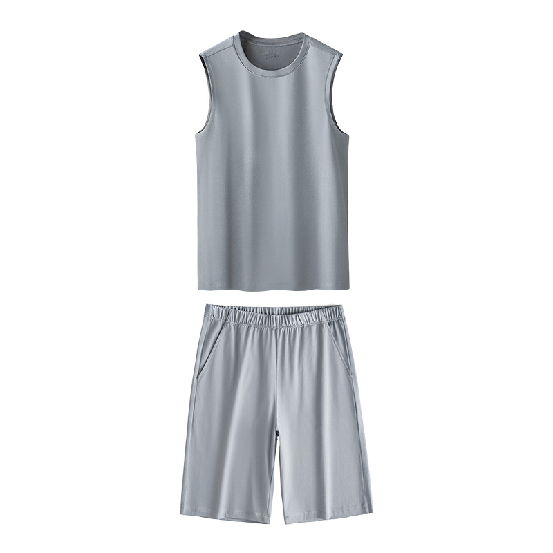 Traje de verano de algodón mercerizado de lujo ligero para hombre, pijamas de ocio de fitness fino fresco, servicio a domicilio