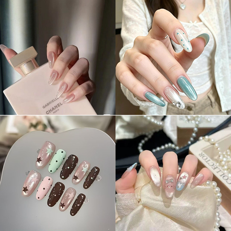 Handmade Popular Boiled Water Cat Eye Daily Nude Color Side Suction Cat Eye Wearable Nails Removable Nails High-End Fake Nails Handmade Popular Boiled Water Cat Eye Daily Nude Color Side Suction Cat Eye Wearable Nails Removable Nails High-End Fake Nails