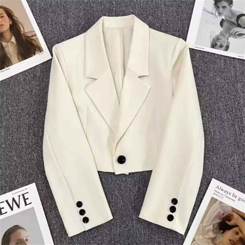 Короткий белый пиджак для женщин Весна и осень Новый 2023 Повседневный высококачественный дизайнерский нишевый маленький костюм