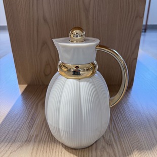 High-End Accessible Luxury Gold-Plated Middle Eastern Style Hot Water Kettle Vertical Pumpkin-Shaped Household Water Kettle 1L Large Capacity Office Coffee Pot