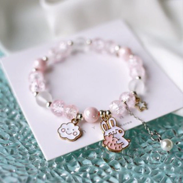 Fuchsia rabbit, bracelet, cloud