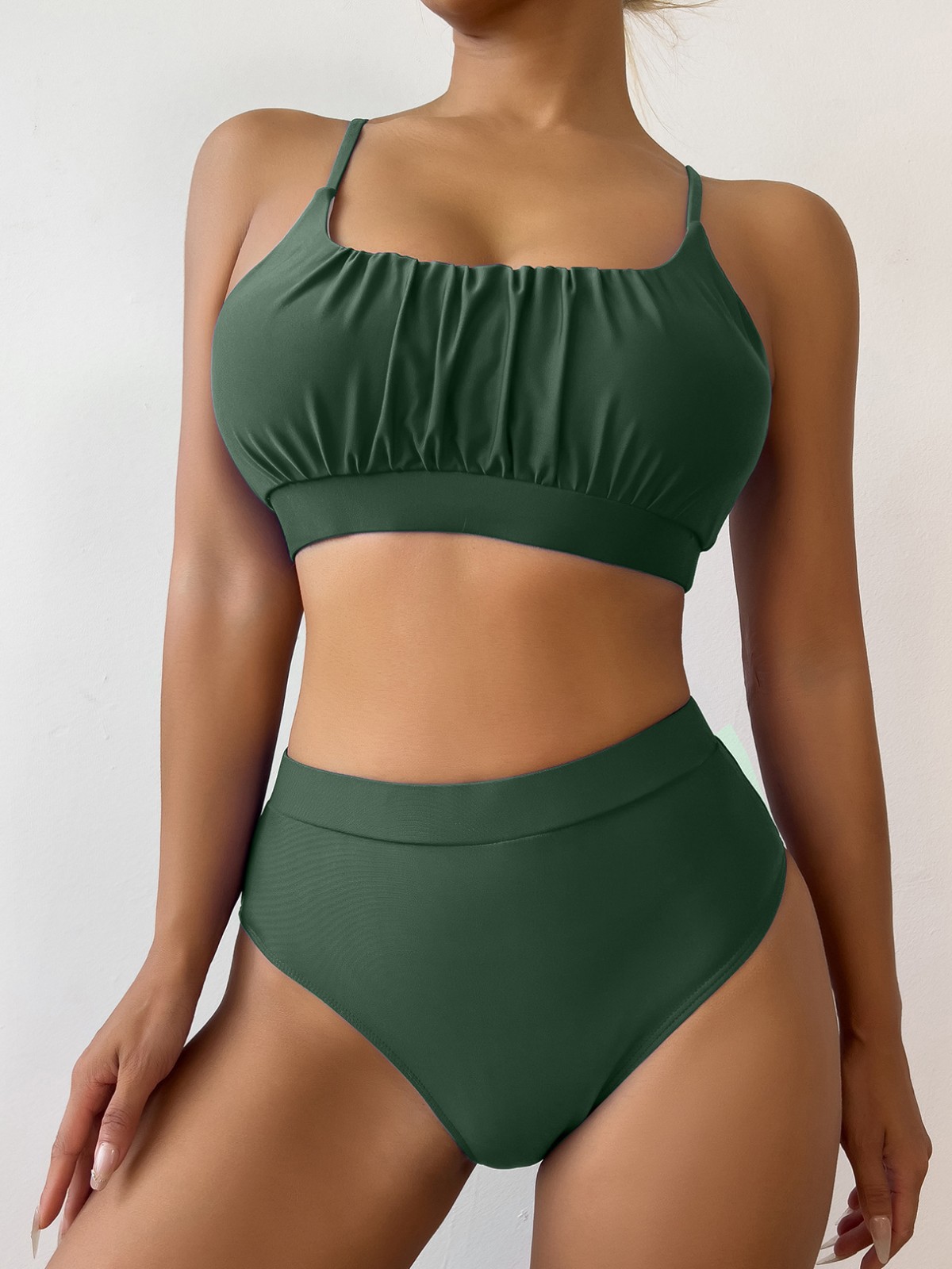 Bikini de Dos Piezas de Talle Alto de Poliéster de Alta Elasticidad para Natación image 4
