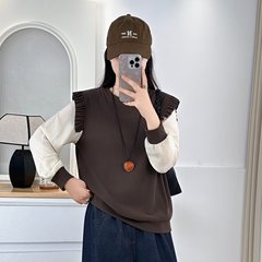 2025大码女早秋新款时尚假两件卫衣200斤胖妹妹洋气圆领上衣7925