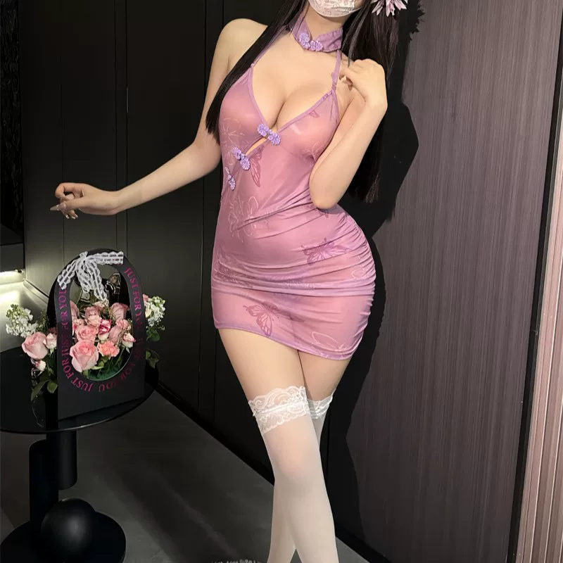 Фиолетовый чонсам, сексуальное белье, пижама, пояс, форма