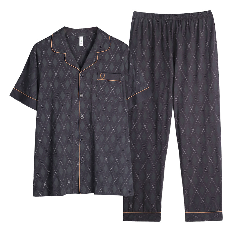 Pijamas de mediana edad para hombres de verano Delgado 100% algodón de manga larga para hombres de verano suelto traje para el hogar