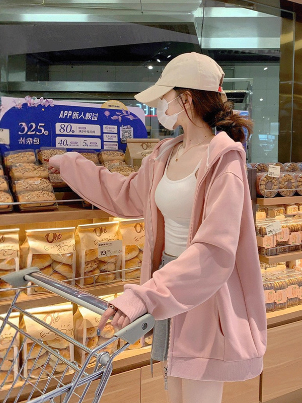 2025新款爆款慵懒风韩系连帽外套春秋季新款灰色开衫上衣卫衣女装|undefined