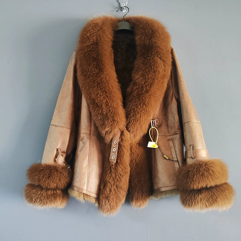 24 новых зимних кожаных куртки Mao Small Rabbit Mao Sue Suz Suick Ms. Fox Mao Mao Mao Collar Cross-border Mid-length Slim Heating Jacket