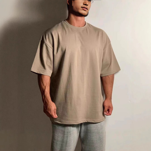 Men's T-shirt Summer Sports Short Sleeve Fitness Casual Training Top Loose Plus Size Heavy Drop Shoulder Short Sleeve Cotton T-shirt