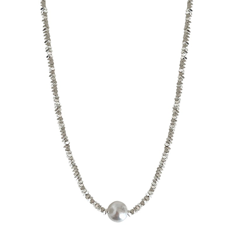 Collar de perlas de plata roto cuadrado Corea del Sur estilo de lujo ligero Cadena de clavícula collar de nicho collar de temperamento de alto grado para mujeres