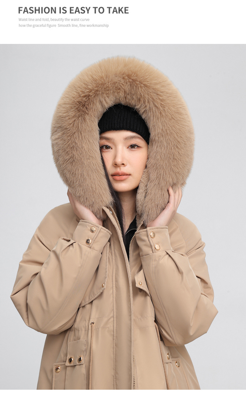 Chaqueta de algodón entallada mujer con capucha y pelo invierno_voghion.com