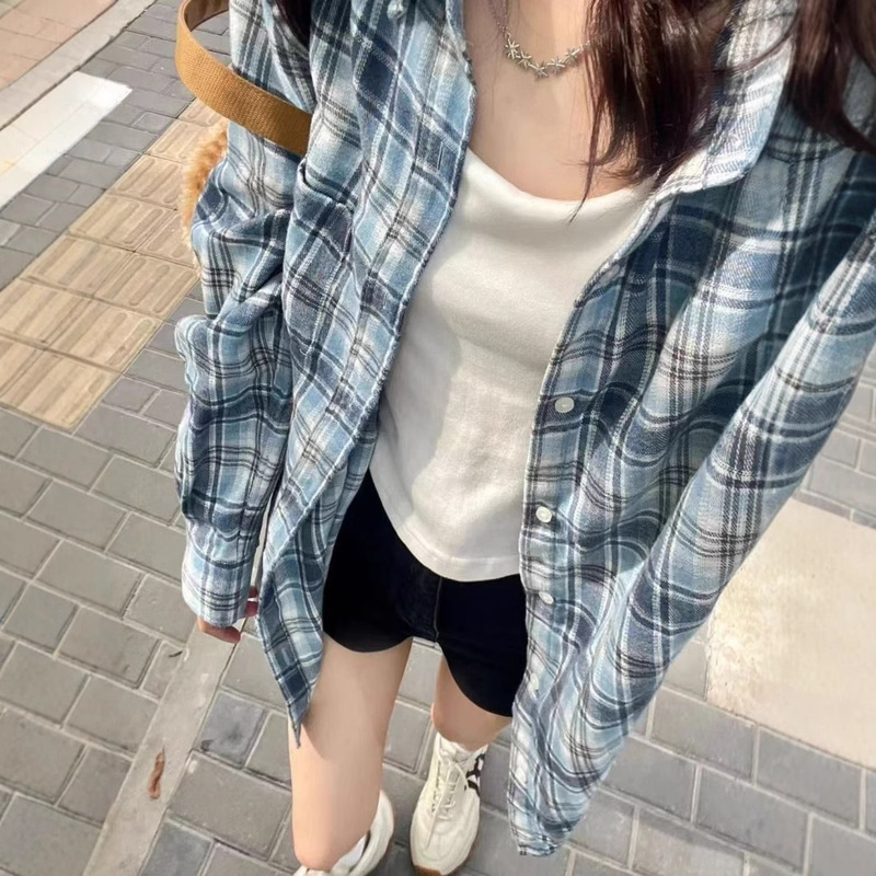Plaid Shirt Women's 2025 Spring New Korean Style Fashion Girl Petite Retro Long-Sleeved Shirt Casual Jacket