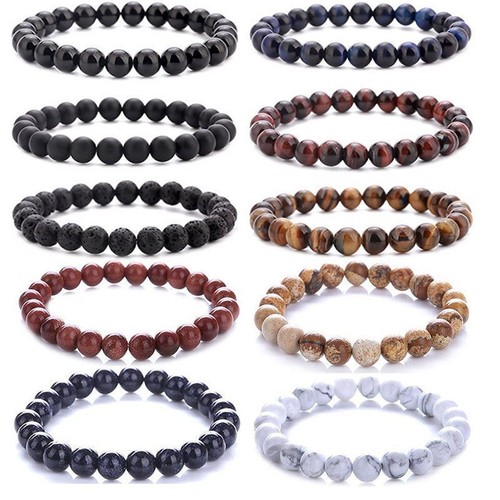 Eurasian cross-border 8mm natural stone beads bracelet for men, white turquoise elastic bracelet, foreign trade wholesale hot sale