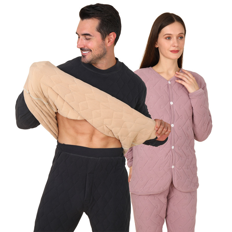 Men's Thermal Underwear Three-Layer Thickened Cotton-Padded Set Winter Fleece Thermal Tops and Pants for Middle-Aged and Elderly Women Men's Thermal Underwear Three-Layer Thickened Cotton-Padded Set Winter Fleece Thermal Tops and Pants for Middle-Aged and Elderly Women