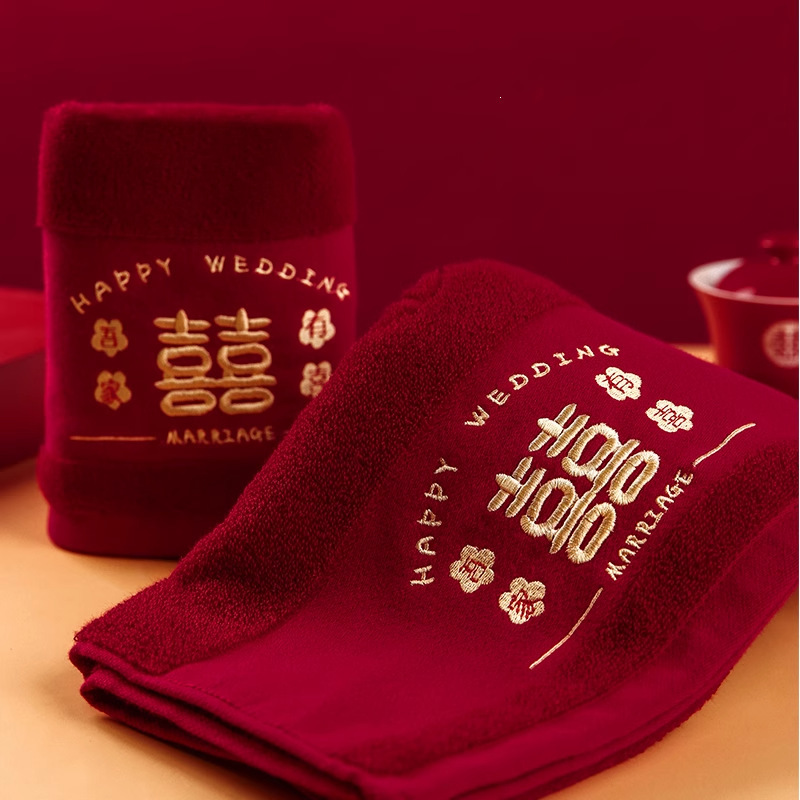Wedding Towel Return Gift Pure Cotton Red Towel Wholesale Big Red Wedding Bridal Dowry Festive Bridesmaid Gift
