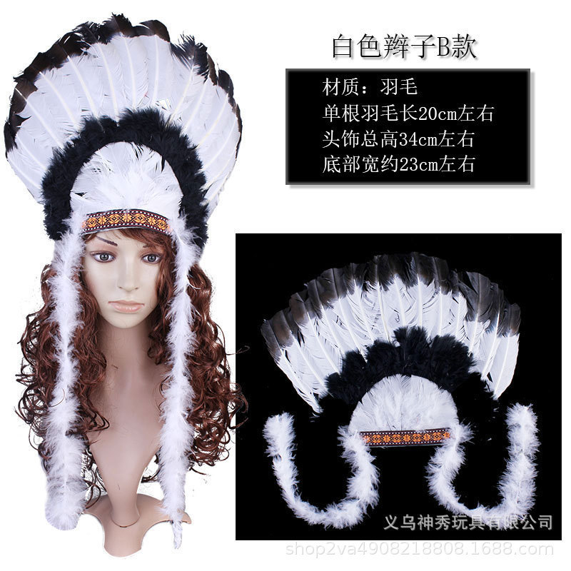 1 Halloween Savage COS pluma tocado pluma indio tocado pluma negro rojo blanco sombrero jefe indio
