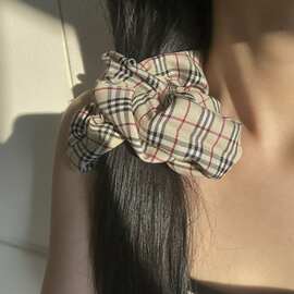 复古经典学院风细格纹海绵发箍蝴蝶结发夹韩系气质低马尾发圈头绳