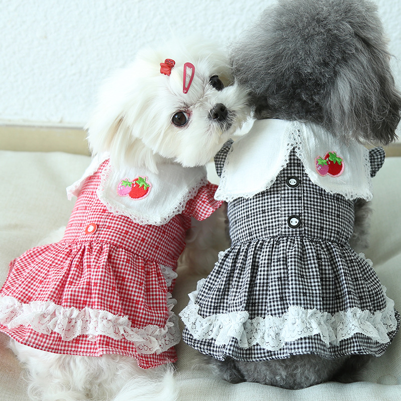 Petstyle Spring/Summer 21 Sweet Strawberry Square Neck Doll Dress Cat Dress Dog Pet Clothes