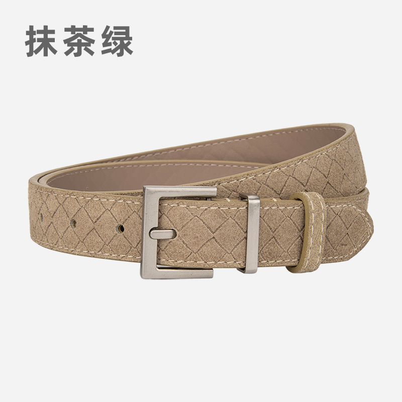 新款磨砂菱格质感绒面皮带女士韩版简约复古装饰牛仔裤带真皮腰带|undefined