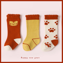 Kids' socks for the Year of the Tiger, New Year socks, baby socks, cartoon designs, newborn socks for boys and girls, children's mid-calf socks—wholesale available