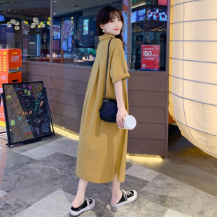 Maternity Summer Dress Long Cotton T-shirt Korean Loose Maternity Dress Summer Over-the-knee Long Dress Summer Skirt