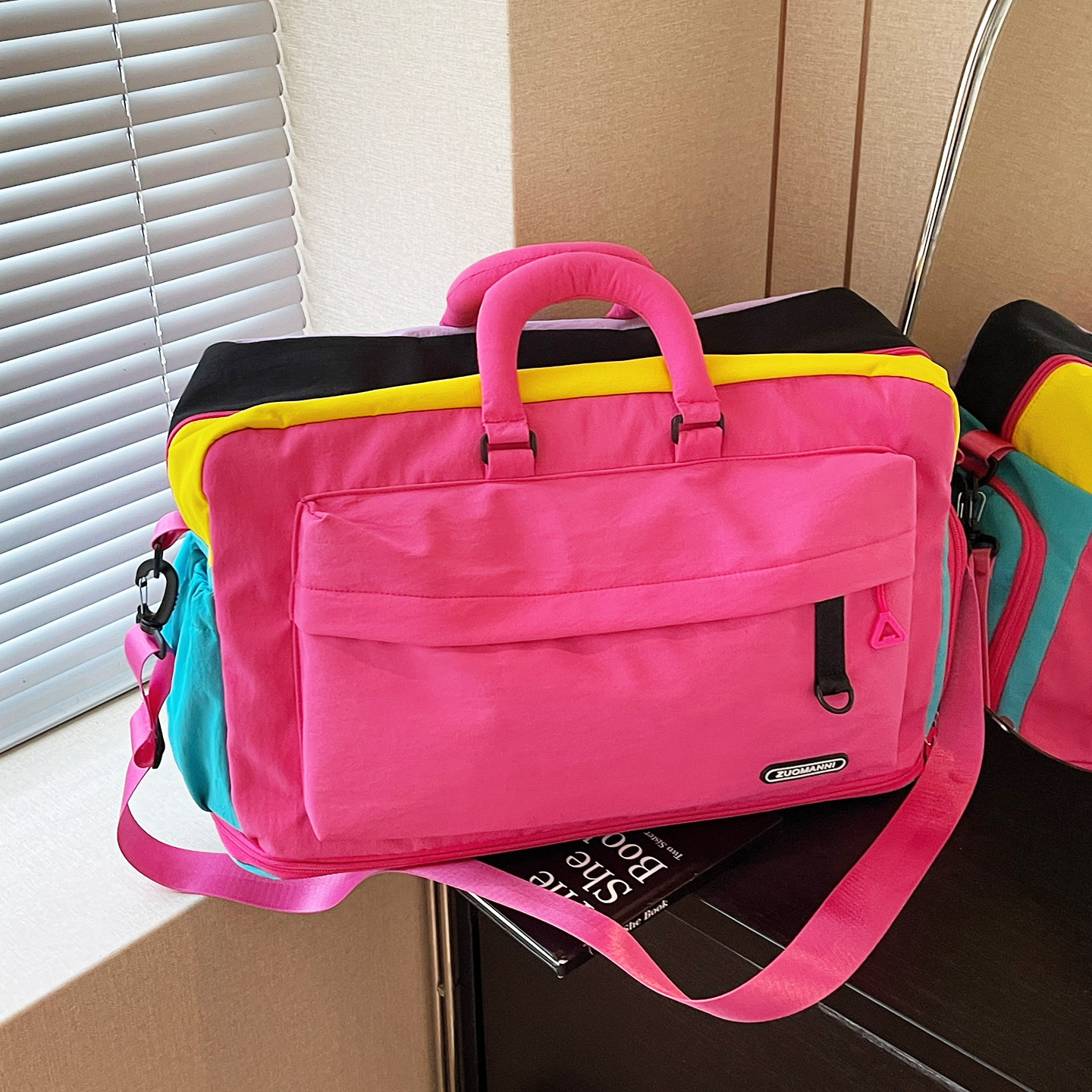 Dopamine Color-Blocking Expandable Travel Bag, Business Trip Storage Bag, Hand-Held Short-Distance Carry-On Luggage Bag, Gym Bag