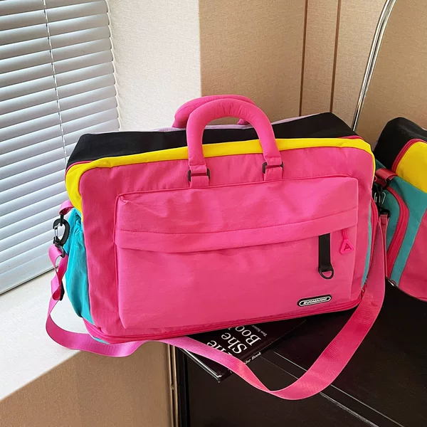 Dopamine Color-Blocking Expandable Travel Bag, Business Trip Storage Bag, Hand-Held Short-Distance Carry-On Luggage Bag, Gym Bag