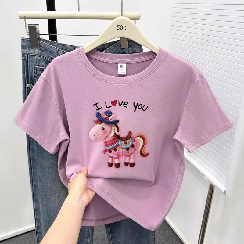 2026 New Style Pony Print Regular Shoulder Short-Sleeve T-Shirt for Women Plus Size Trendy Top 2026 New Style Pony Print Regular Shoulder Short-Sleeve T-Shirt for Women Plus Size Trendy Top