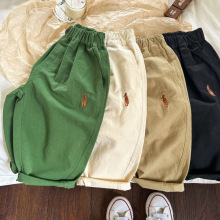 男童休闲裤2025春秋色刺绣长裤薄款休闲裤儿童99棉直筒裤童装潮