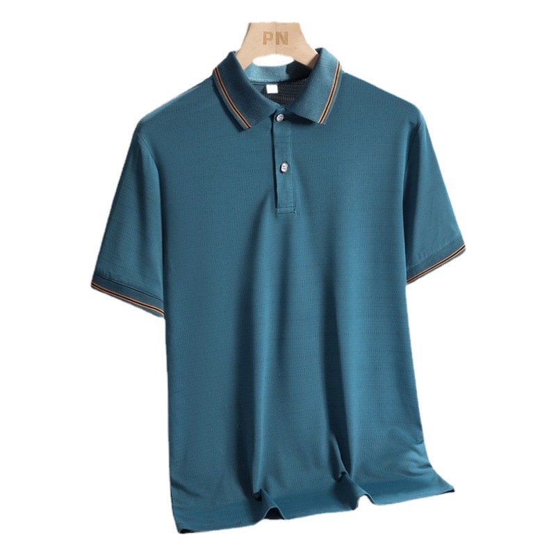 Verano nuevos hombres camisa de polo de seda de hielo transpirable ultra-delgada camiseta de los hombres ocasionales de negocios de secado rápido media manga papá top