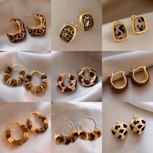 复古美拉德虎眼石圆形耳钉新款秋冬时尚气质耳环百搭时尚小众耳饰