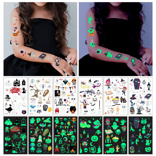 Cross-border new Halloween luminous tattoo stickers waterproof fluorescent green children's cartoon face luminous tattoo stickers