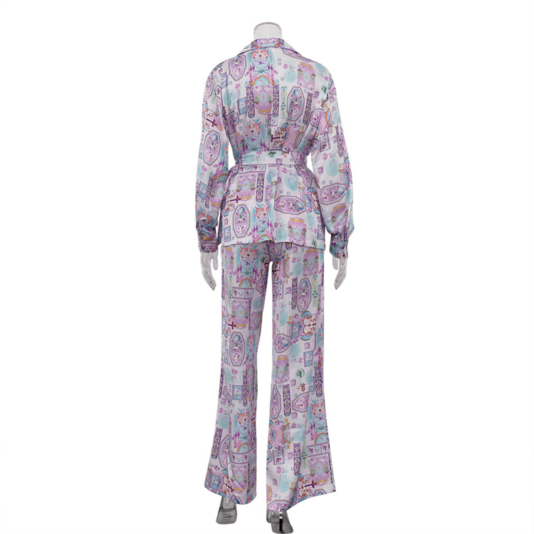 Special Interest Design Printed Pajamas Women Spring Autumn Long Sleeve Can Be Outerwear Homewear Set 8 Special Interest Design Printed Pajamas Women Spring Autumn Long Sleeve Can Be Outerwear Homewear Set