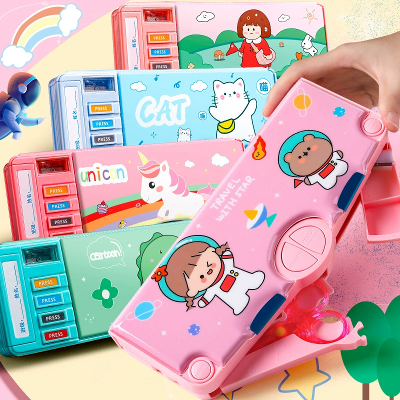 Cute pencil case for kindergarten for students, universal sharpener, ruler, scissors, internet celebrity