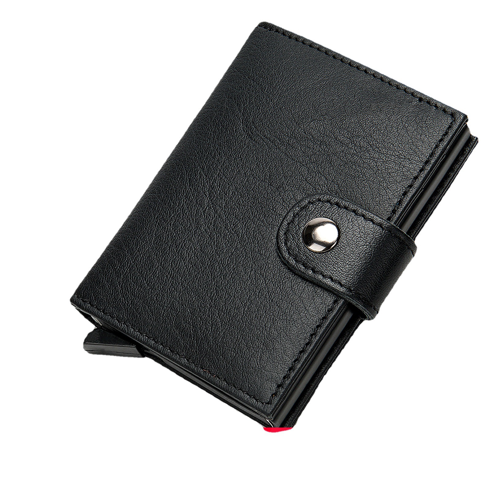 跨境新品真皮卡包铝合金信用卡盒自动弹出式rfid防盗刷名片夹现货|ms