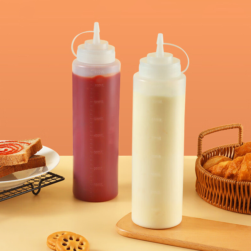 带刻度挤酱瓶现货批发 尖嘴瓶果酱酱料瓶番茄酱沙拉酱挤压瓶 代发