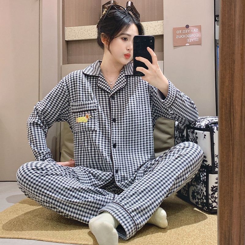 德绒睡衣女秋冬季加厚格子卡通开衫长袖套装可爱少女家居服可外穿|undefined