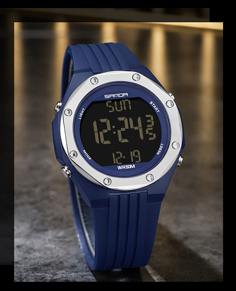 三达新品单显电子手表冷光数字手表简约多功能防水户外运动电子表详情39