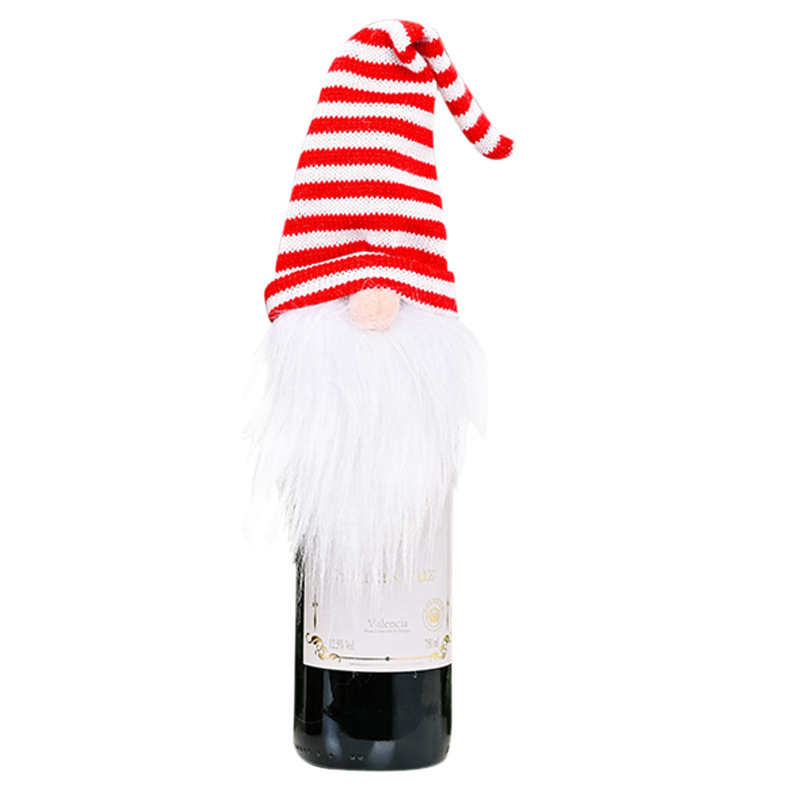 Decoración de Navidad sombrero de punto bosque viejo cubierta de vino muñeca sin cara cubierta de vino hotel restaurante decoración de botella de vino