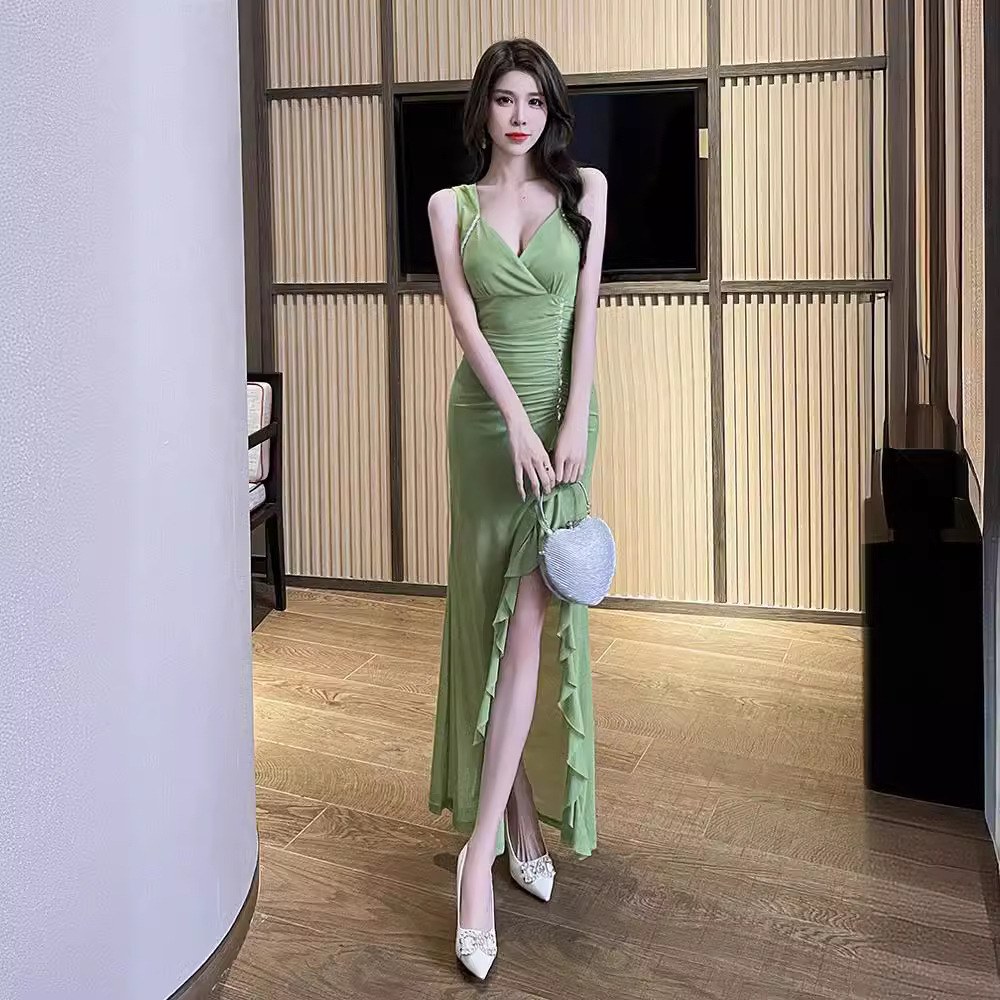 Slimming Sexy Long Dress Split Fishtail dress Nightclub KTV New Sexy Nightclub Evening Dress Low-cut Women's Clothing
